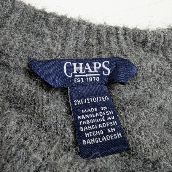 Chaps 2X Plus Size Charcoal Cable Knit Button Front Cardigan | Classic Heritage - Picture 2 of 5